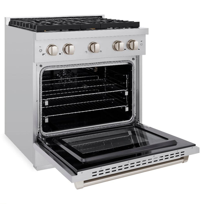 ZLINE 30" 4.2 cu. ft. Paramount Dual Fuel Range in Stainless Steel with 4 Brass Burners, SDR-BR-30