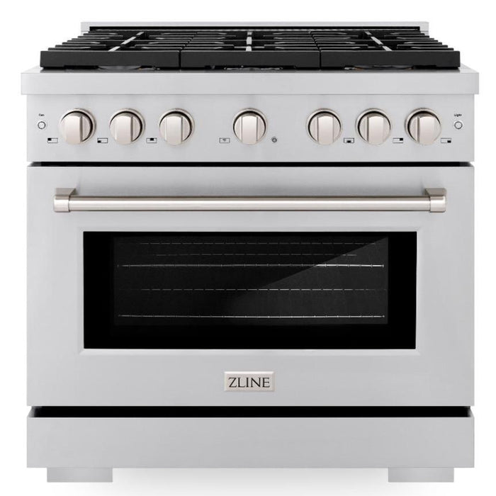 ZLINE 36" 5.2 cu. ft. Paramount Dual Fuel Range in Stainless Steel with 6 Brass Burners, SDR-BR-36