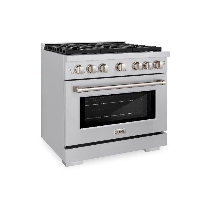 ZLINE 36" 5.2 cu. ft. Paramount Dual Fuel Range in Stainless Steel with 6 Brass Burners, SDR-BR-36