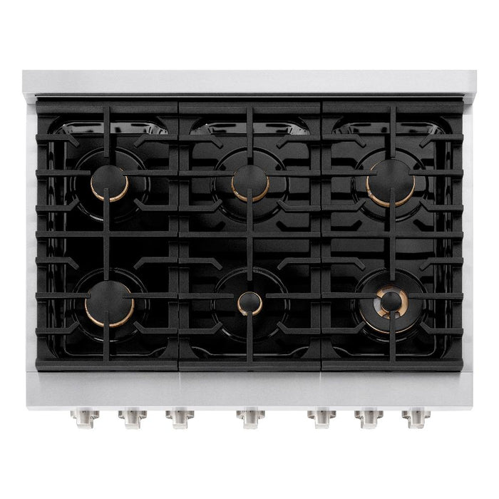 ZLINE 36" 5.2 cu. ft. Paramount Dual Fuel Range in Stainless Steel with 6 Brass Burners, SDR-BR-36