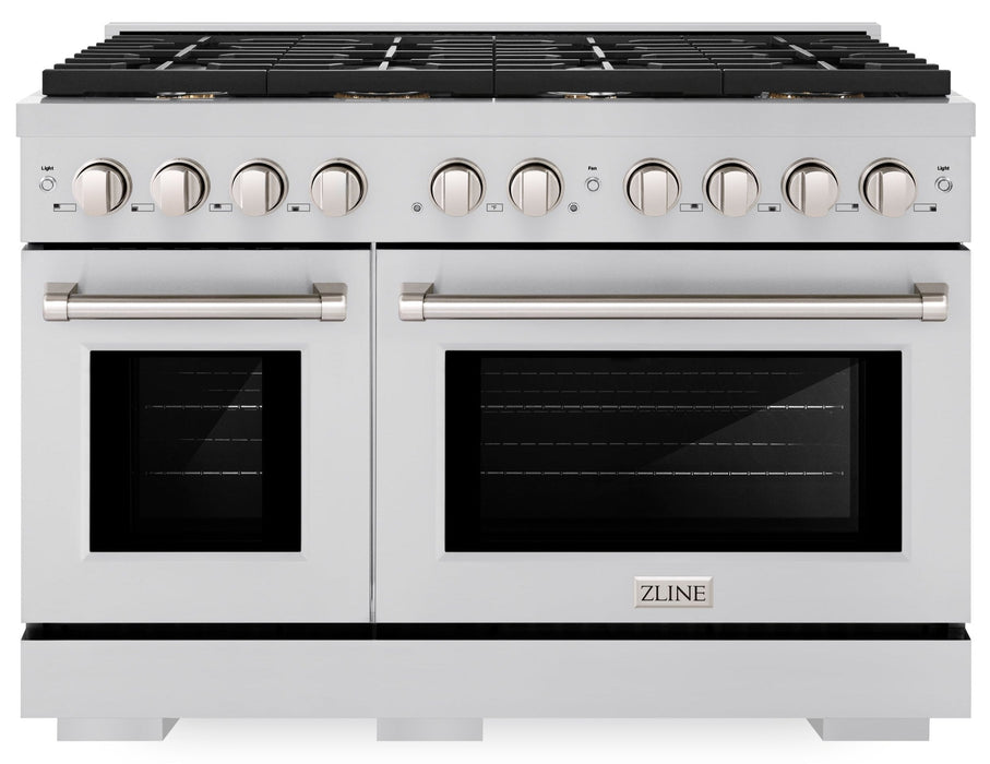 ZLINE 48" 6.7 cu. ft. Paramount Double Oven Dual Fuel Range in Stainless Steel with 8 Brass Burners, SDR-BR-48