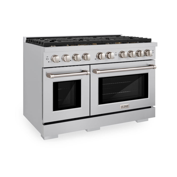 ZLINE 48" 6.7 cu. ft. Paramount Double Oven Dual Fuel Range in Stainless Steel with 8 Brass Burners, SDR-BR-48