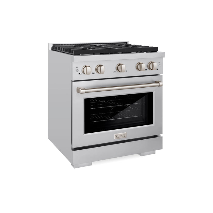 ZLINE 30" 4.2 cu. ft. Paramount Dual Fuel Range with 4 Burners in Stainless Steel, SDR30