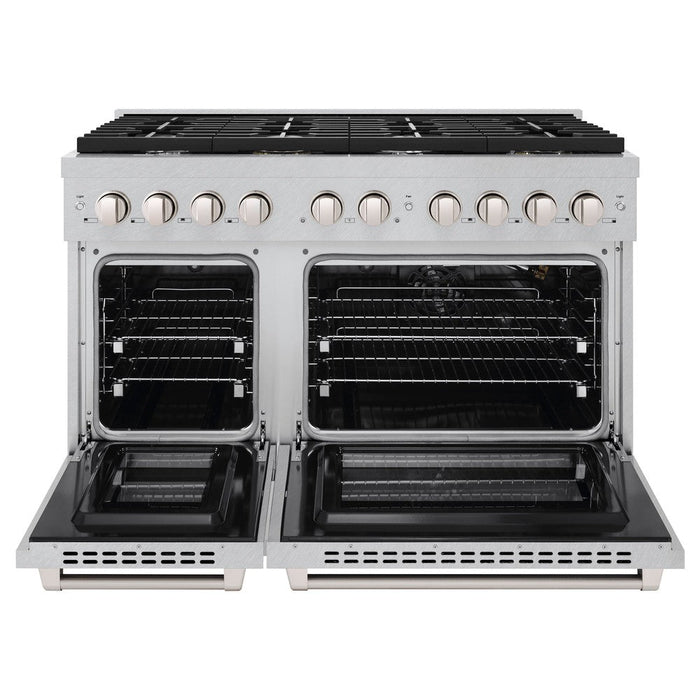 ZLINE 48" 6.7 cu. ft. Paramount Double Oven Dual Fuel Range with 8 Burners in DuraSnow® Stainless Steel, SDRS-48