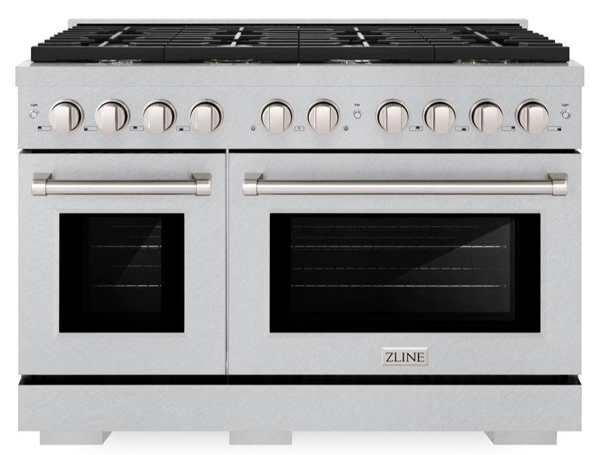 ZLINE 48" 6.7 cu. ft. Paramount Double Oven Dual Fuel Range with 8 Burners in DuraSnow® Stainless Steel, SDRS-48