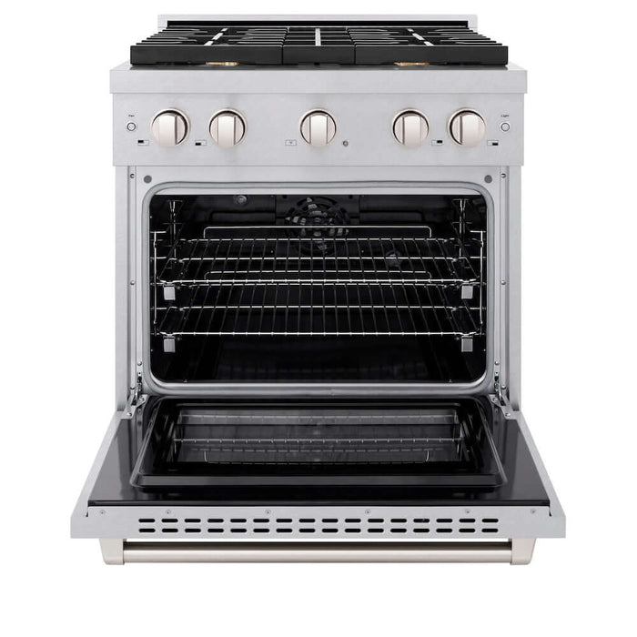 ZLINE 30 in. 4.2 cu. ft. Paramount Dual Fuel Range with Gas Cooktop and Electric Convection Oven in DuraSnow® Stainless Steel with 4 Brass Burners (SDRS-BR-30)