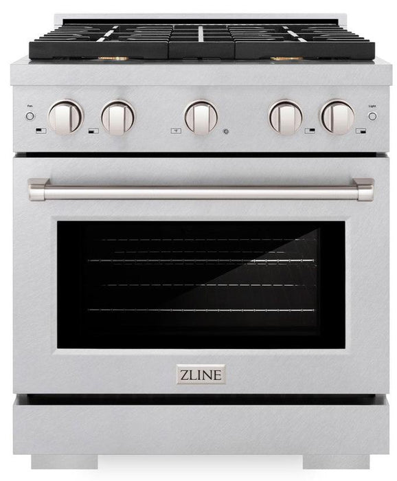 ZLINE 30" 4.2 cu. ft. Paramount Dual Fuel Range in DuraSnow® Stainless Steel with 4 Brass Burners, SDRS-BR-30