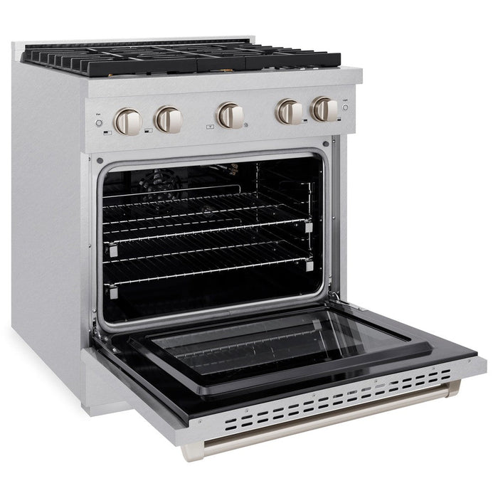 ZLINE 30" 4.2 cu. ft. Paramount Dual Fuel Range in DuraSnow® Stainless Steel with 4 Brass Burners, SDRS-BR-30