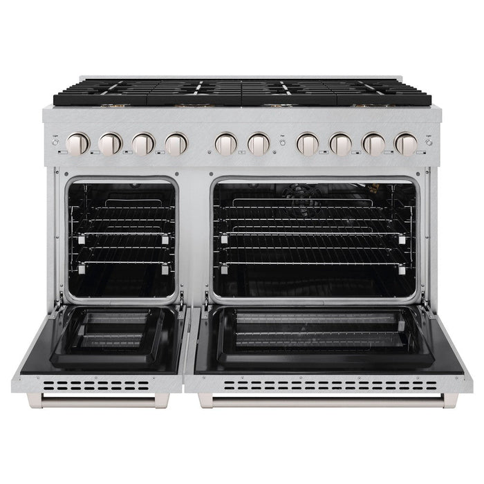 ZLINE 48" 6.7 cu. ft. Paramount Double Oven Dual Fuel Range in DuraSnow® Stainless Steel with 8 Brass Burners, SDRS-BR-48