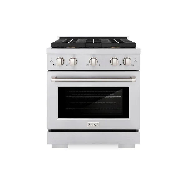 ZLINE Paramount 30" Gas Range with Convection Oven and 4 Brass Burners in Stainless Steel, SGR-BR-30