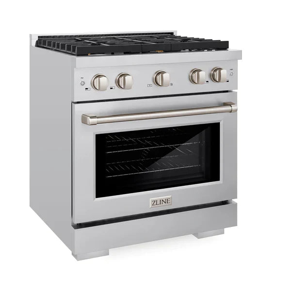 ZLINE Paramount 30" Gas Range with Convection Oven and 4 Brass Burners in Stainless Steel, SGR-BR-30