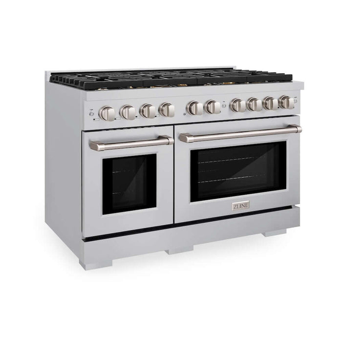 ZLINE 48 in. 6.7 cu. ft. Paramount Double Oven Gas Range in Stainless Steel with 8 Brass Burners (SGR-BR-48)