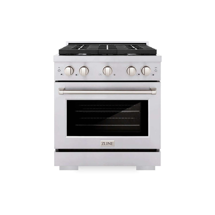 ZLINE 30 in. Kitchen Package with Stainless Steel Gas Range, Convertible Vent Range Hood and Microwave Drawer