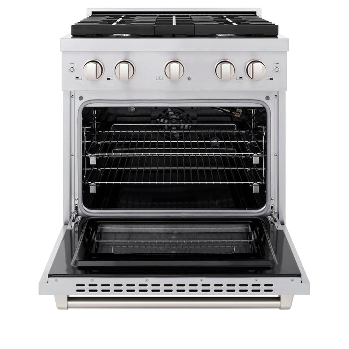 ZLINE 30 in. Kitchen Package Stainless Steel Gas Range and Over The Range Microwave with Modern Handle (2KP-SGROTR30)