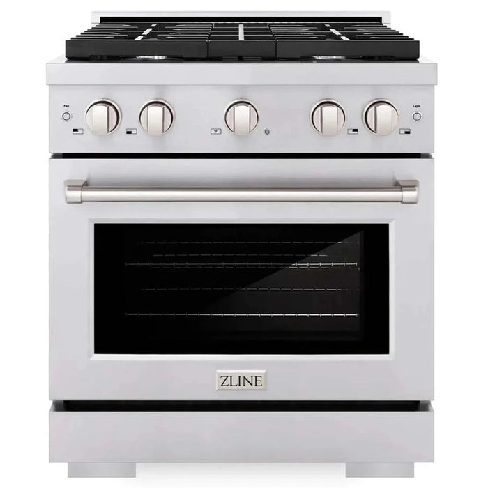 ZLINE Appliance Package - 30 in. Gas Range, Range Hood, 3 Rack Dishwasher, Refrigerator, 4KPR-SGRRH30-DWV