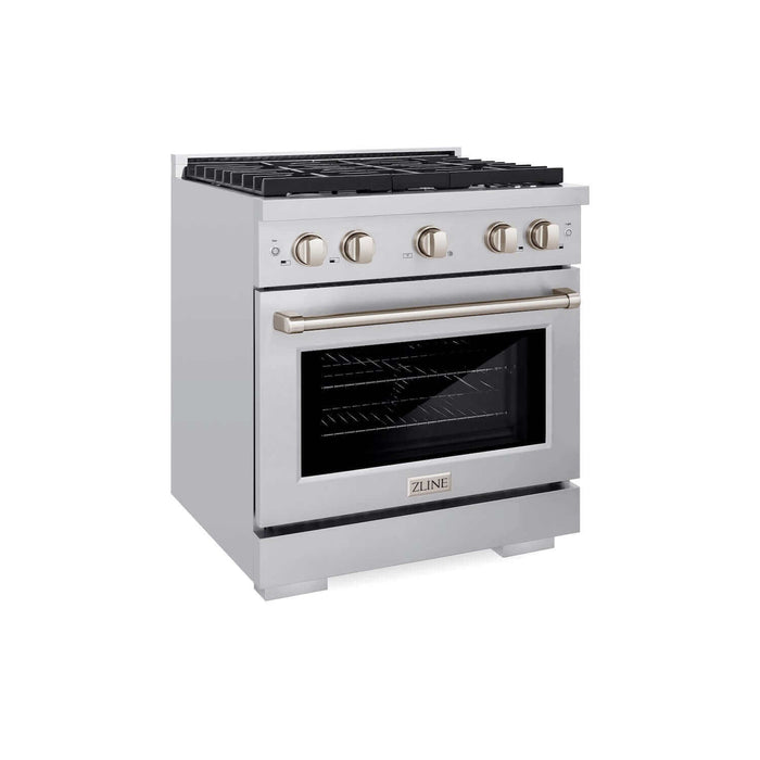 ZLINE 30 in. Kitchen Package with Stainless Steel Gas Range, Modern Over The Range Microwave and Tall Tub Dishwasher