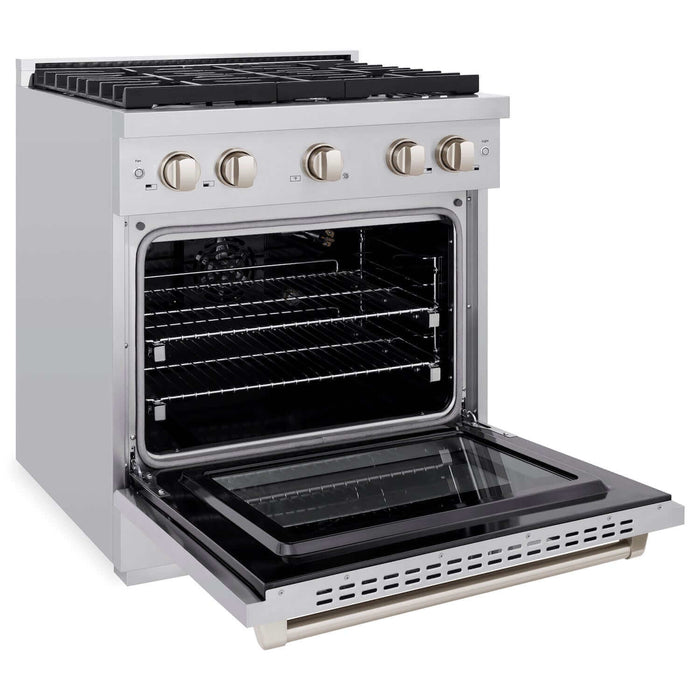 ZLINE 30 in. Kitchen Package with Stainless Steel Gas Range, Convertible Vent Range Hood and Microwave Drawer