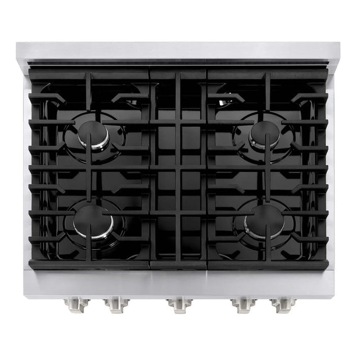 ZLINE Appliance Package - 30 in. Gas Range, Over The Range Microwave, 3 Rack Dishwasher, Refrigerator, 4KPR-SGROTRH30-DWV