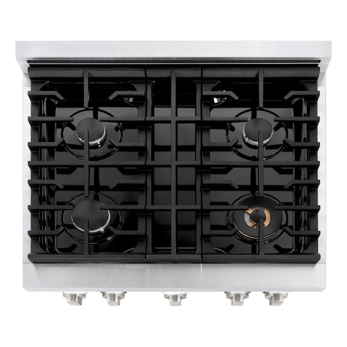 ZLINE 30 in. 4.2 cu. ft. Paramount Gas Range with 4 Burner Cooktop and Convection Gas Oven in DuraSnow® Stainless Steel (SGRS-30)