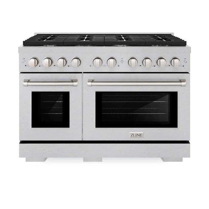 ZLINE 48 in. 6.7 cu. ft. Paramount Double Oven Gas Range with 8 Burner Cooktop in DuraSnow® Stainless Steel (SGRS-48)