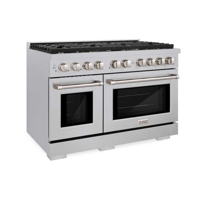 ZLINE 48 in. 6.7 cu. ft. Paramount Double Oven Gas Range with 8 Burner Cooktop in DuraSnow® Stainless Steel (SGRS-48)