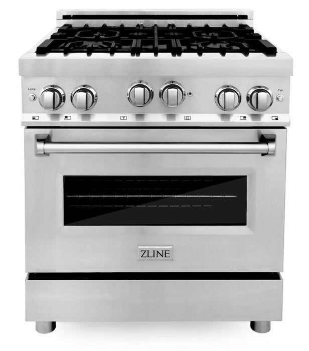 ZLINE 30 in. Kitchen Appliance Package with Stainless Steel Gas Range, Modern Over The Range Microwave and Dishwasher, 3KP-RGOTR30-DW