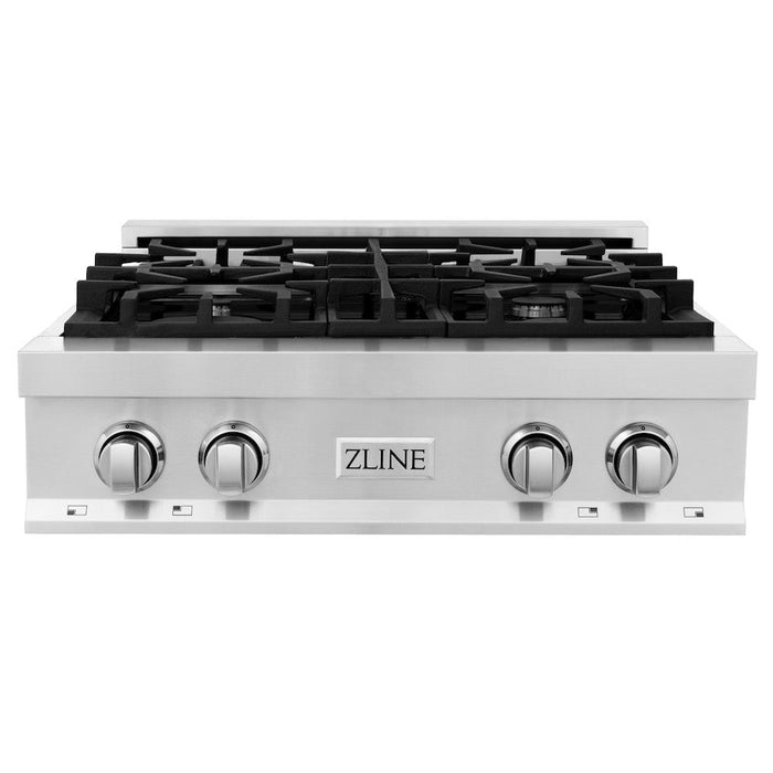 ZLINE Kitchen Package in Stainless Steel with 36 in. Refrigerator, 30 in. Gas Rangetop, 30 in. Range Hood and 30 in. Double Wall Oven (4KPR-RTRH30-AWD)