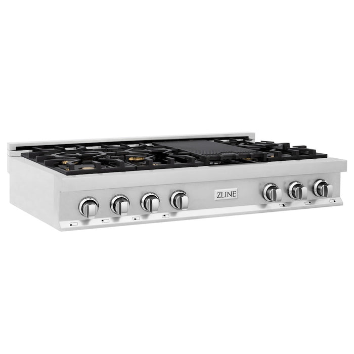 ZLINE 48 in. Porcelain Gas Rangetop with 7 Gas Brass Burners and Griddle (RT-BR-48)