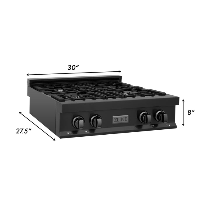 ZLINE 30 in. Rangetop with 4 Gas Brass Burners in Black Stainless Steel, RTB-BR-30