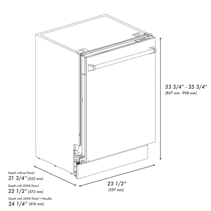 ZLINE 24 in. Tallac Series 3rd Rack Tall Tub Dishwasher in Stainless Steel, 51dBa (DWV-304-24)