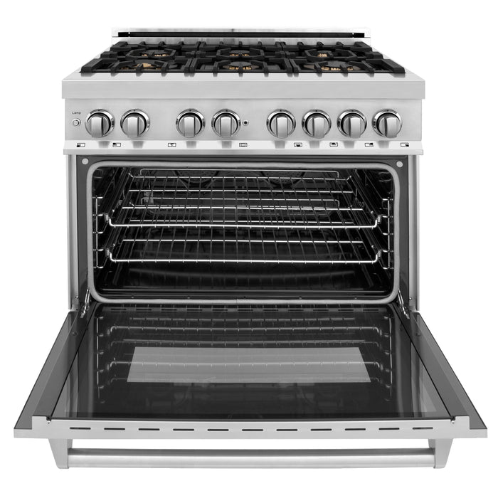 ZLINE 36" 4.6 cu. ft. Gas Burner, Electric Oven with Griddle and Brass Burners in Stainless Steel, RA-BR-GR-36