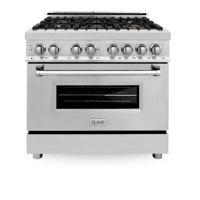 ZLINE 36 in. 4.6 cu. ft. Legacy Dual Fuel Range with Gas Cooktop and Electric Convection Oven in Stainless Steel with 6 Brass Burners and Griddle (RA-BR-GR-36)