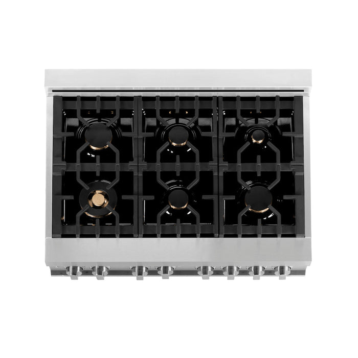 ZLINE 36 in. 4.6 cu. ft. Legacy Dual Fuel Range with Gas Cooktop and Electric Convection Oven in Stainless Steel with 6 Brass Burners and Griddle (RA-BR-GR-36)