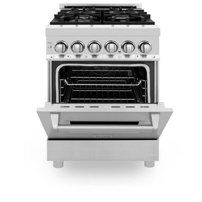 ZLINE 24 in. 2.8 cu. ft. Legacy Dual Fuel Range with 4 Burner Gas Cooktop and Electric Convection Oven in Stainless Steel (RA24)