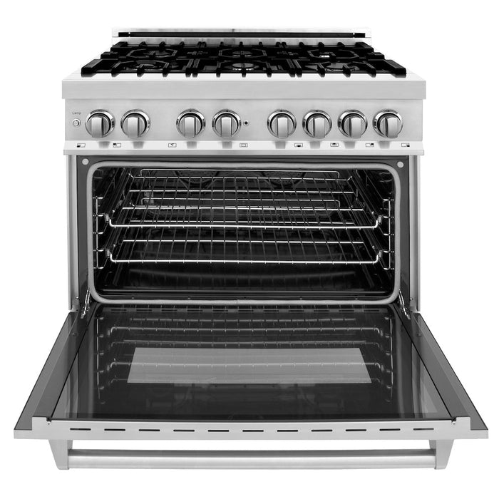 ZLINE 36 in. 4.6 cu. ft. Legacy Dual Fuel Range with 6 Burner Gas Cooktop and Electric Convection Oven in Stainless Steel with Griddle (RA-GR-36)