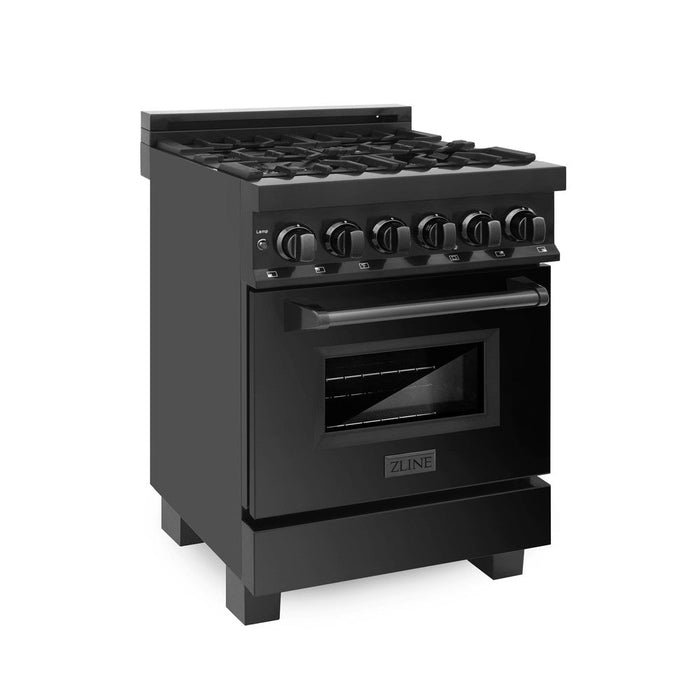 ZLINE 24 in. 2.8 cu. ft. Legacy Dual Fuel Range with 4 Burner Gas Cooktop and Electric Convection Oven in Black Stainless Steel (RAB-24)