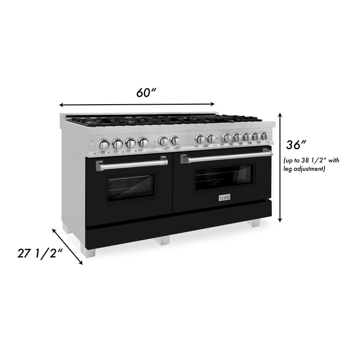 ZLINE 60 in. 7.4 cu. ft. Legacy Dual Fuel Range with 9 Burner Gas Cooktop and 2 Electric Convection Ovens in DuraSnow® Stainless Steel and Black Matte Doors (RAS-BLM-60)