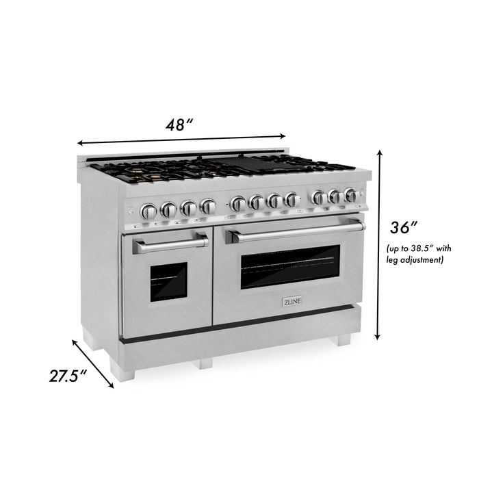 ZLINE 48" 6.0 cu. ft. Gas Burner, Electric Oven with Griddle and Brass Burners in DuraSnow® Stainless Steel, RAS-SN-BR-GR-48