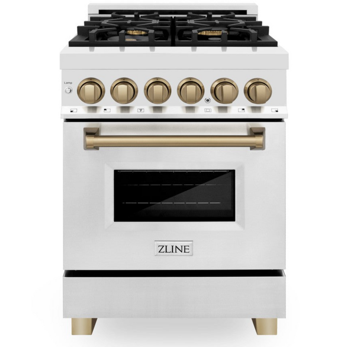 ZLINE Autograph 24" 2.8 cu. ft. Dual Fuel Range in Stainless Steel with Bronze Accents, RAZ-24-CB