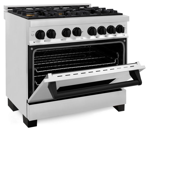 ZLINE Autograph 36" 4.6 cu. ft. Dual Fuel Range in Stainless Steel with Black Matte Accents, RAZ-36-MB