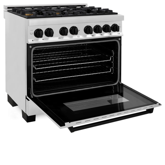 ZLINE Autograph 36" 4.6 cu. ft. Dual Fuel Range in Stainless Steel with Black Matte Accents, RAZ-36-MB