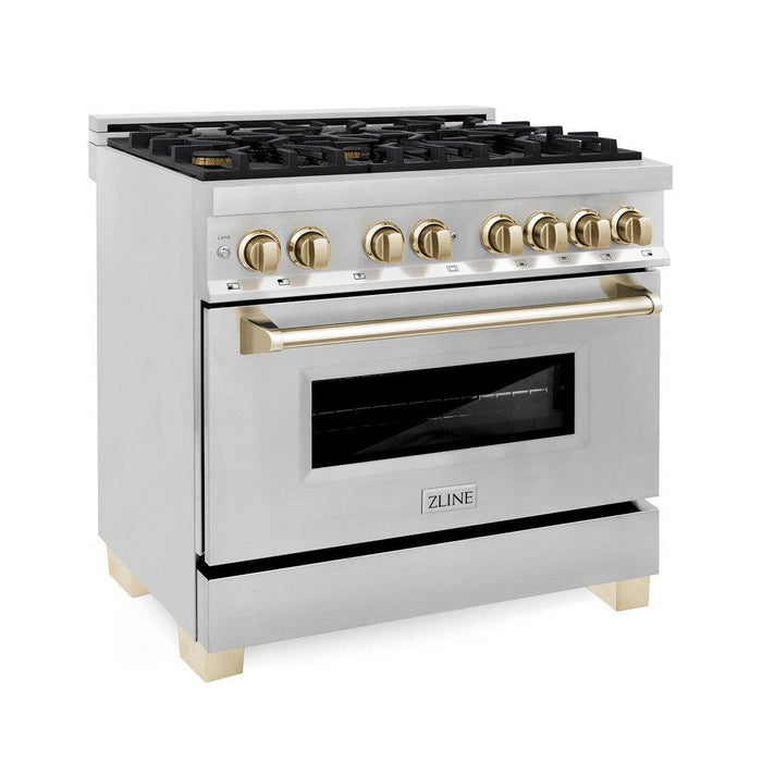 ZLINE Autograph 36" 4.6 cu. ft. Dual Fuel Range in Stainless Steel with Gold Accent, RAZ-36-G