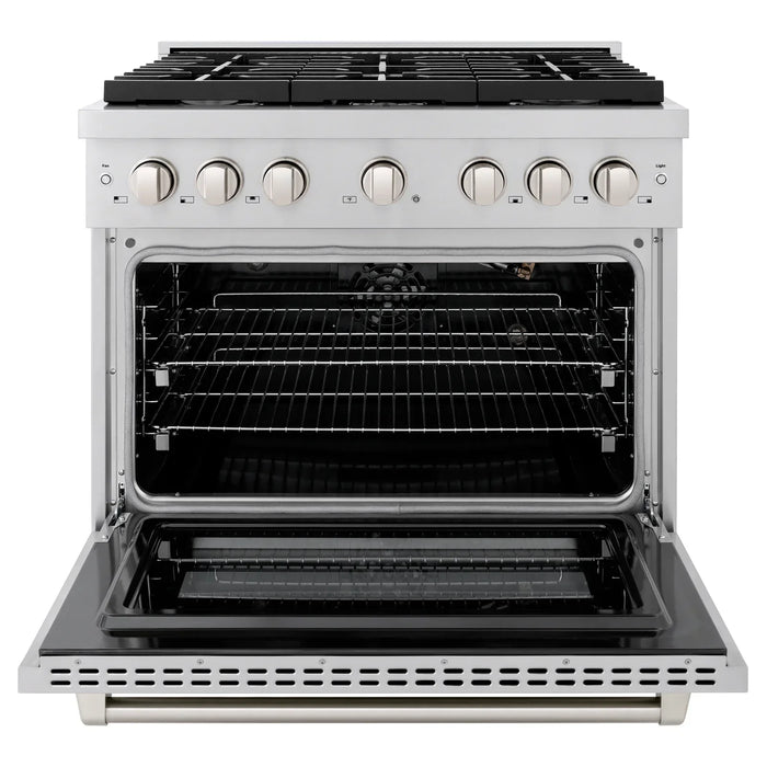 ZLINE Appliance Package - 36 in. Gas Range, Range Hood, Microwave Oven, 3 Rack Dishwasher, 4KP-RGRH36-MODWV