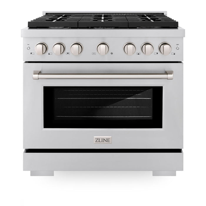 ZLINE 36 in. Kitchen Package with Stainless Steel Gas Range and Convertible Vent Range Hood (2KP-SGRRH36)