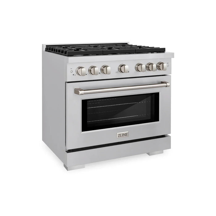 ZLINE Appliance Package - 36 in. Gas Range, Range Hood, Microwave Oven, 3 Rack Dishwasher, 4KP-RGRH36-MODWV