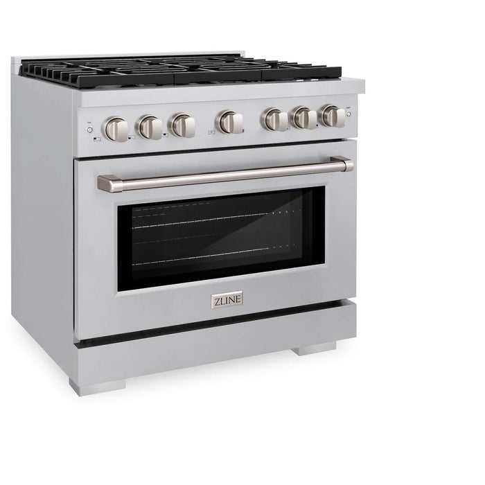 ZLINE 36 in. Kitchen Package with Stainless Steel Gas Range, Convertible Vent Range Hood and Tall Tub Dishwasher