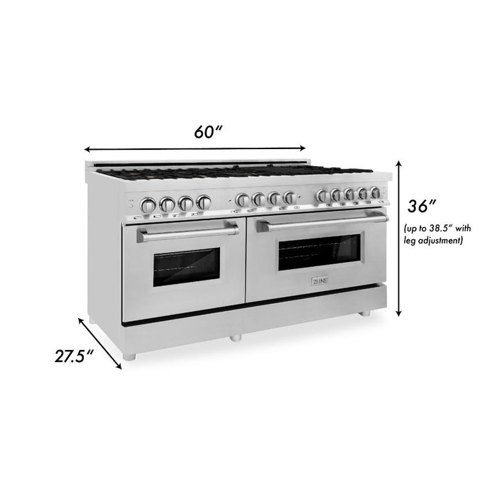 ZLINE 60 in. Professional Gas Burner with Brass Burners, 7.6 cu. ft. Electric Oven in Stainless Steel, RA-BR-60