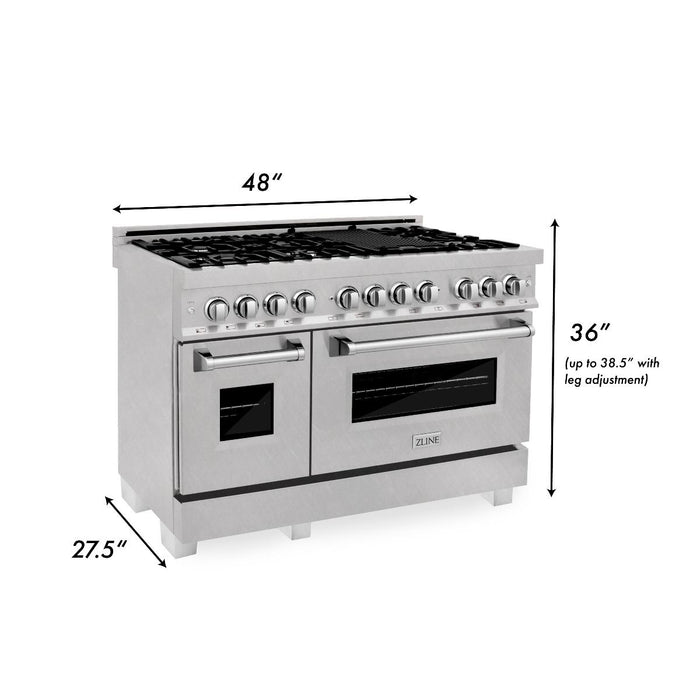 ZLINE 48 in. Kitchen Appliance Package with DuraSnow® Stainless Dual Fuel Range, Ducted Vent Range Hood and Dishwasher, 3KP-RASRH48-DW