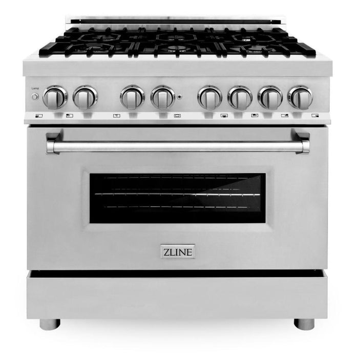 ZLINE Appliance Package - 36 in. Dual Fuel Range, Range Hood, 3 Rack Dishwasher, 3KP-RARH36-DWV