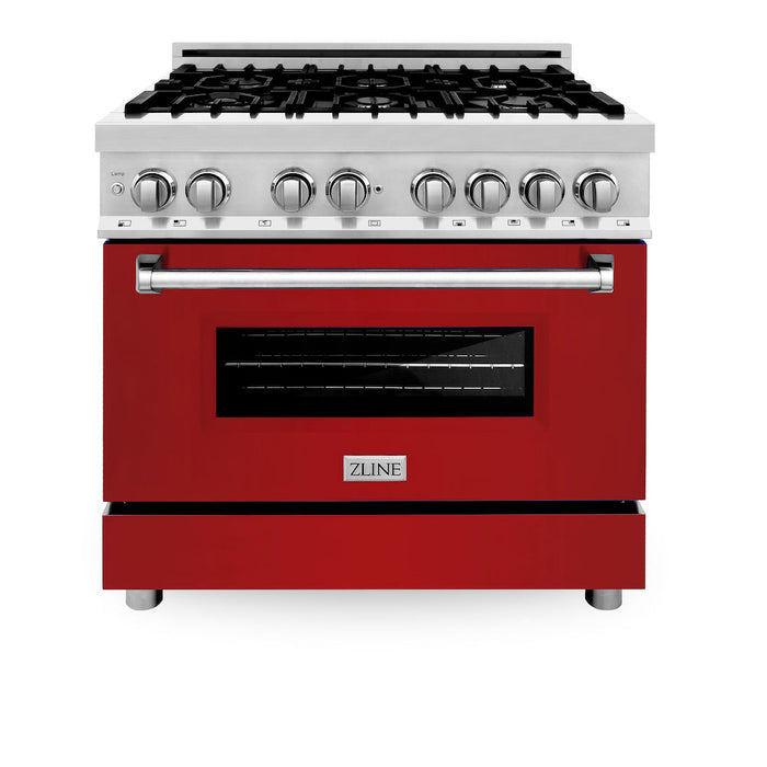 ZLINE 36 in. 4.6 cu. ft. Legacy Dual Fuel Range with 6 Burner Gas Cooktop and Electric Convection Oven in Stainless Steel and Red Gloss Door (RA-RG-36)